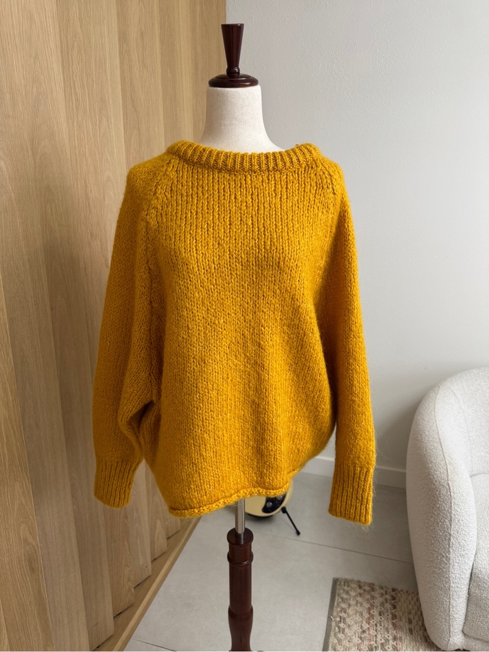 🌸ZARA Chunky Wool Blend Mustard Yellow Sweater sizeL Preppy Fall Quiet Luxury